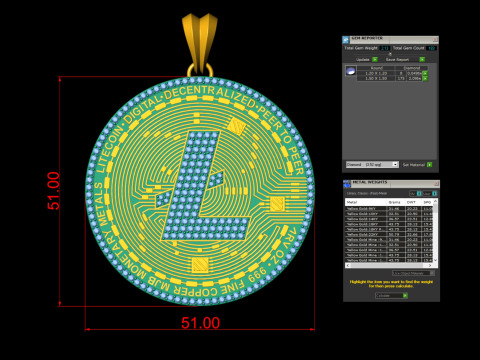Diamond LiteCoin Pendant 3D-printmodel