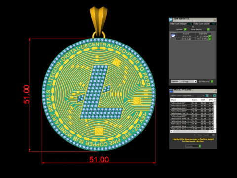 Diamond LiteCoin Pendant 3D Print Model