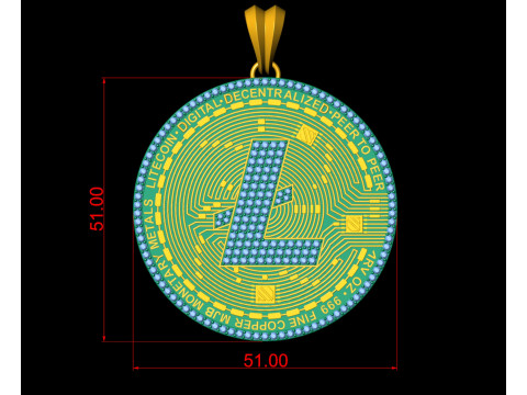 Diamond LiteCoin Pendant 3D-printmodel