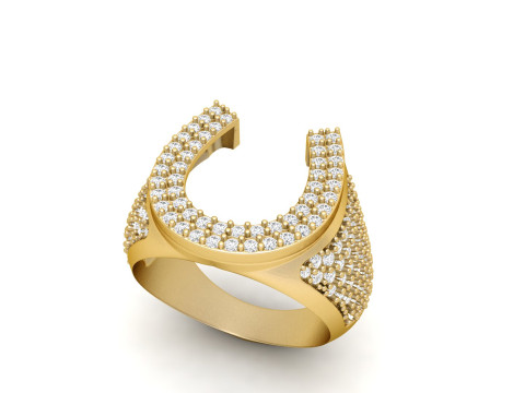 Signet Horse Nail Shoe Diamond Ring 3D Print Model