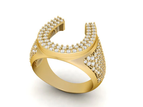 Signet Horse Nail Shoe Diamond Ring 3D Print Model