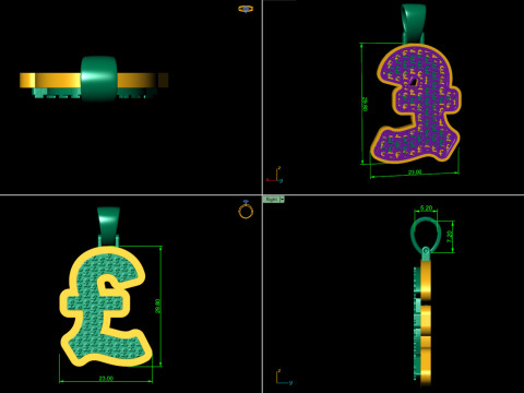 Pound Plain Gold Pendant 3Dプリントモデル