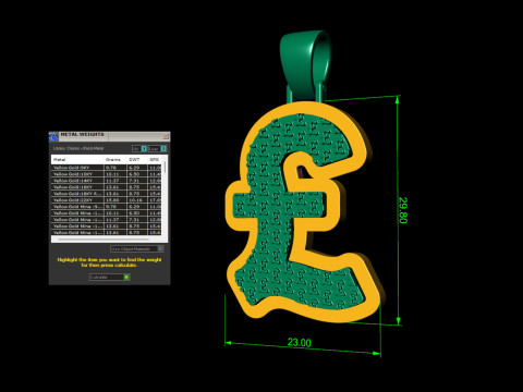 Pound Plain Gold Pendant 3Dプリントモデル