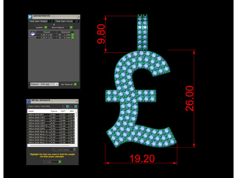 Currency Pound Diamond Pendant 3D-Druckmodell