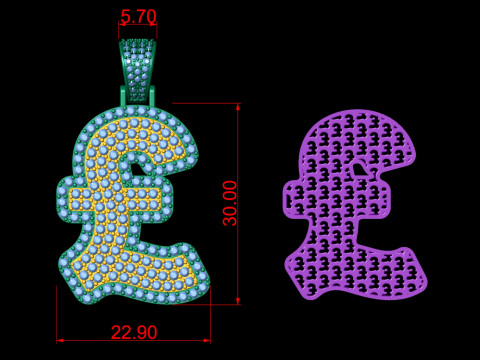 Pound Double Layered Diamond Pendant 3Dプリントモデル