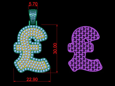 Pound Double Layered Diamond Pendant 3D Print Model