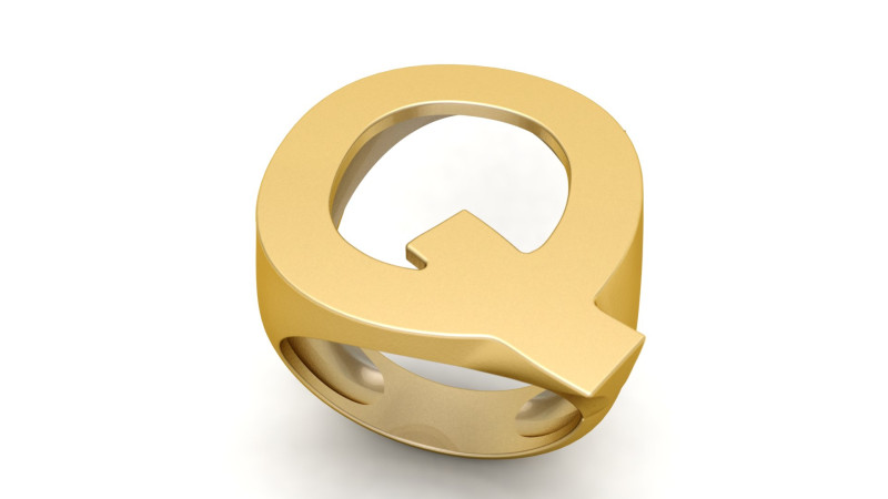 Q Letter Plain Gold Ring 3D Принт Модель .c4d .max .obj .3ds .fbx .stl .blend