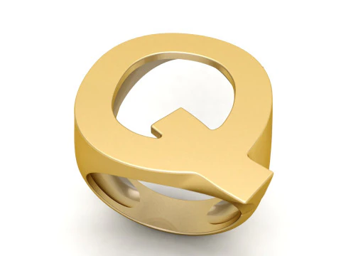 Q Harfli Sade Altın Y&uuml;z&uuml;k 3D Baskı Modeli