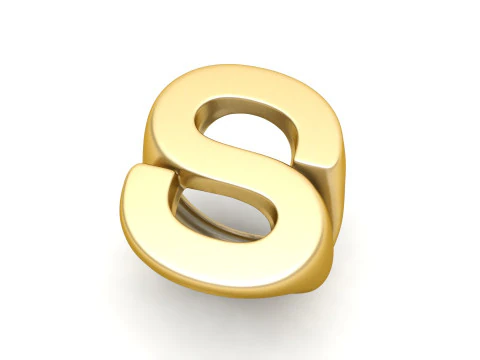 S レター プレーン ゴールド リング 3Dプリントモデル