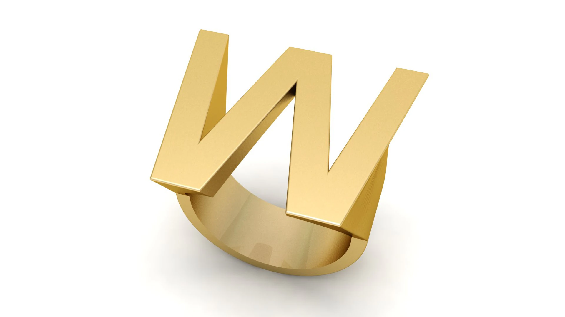 Letter W Plain Gold Ring 3D Print Model .c4d .max .obj .3ds .fbx .stl .blend