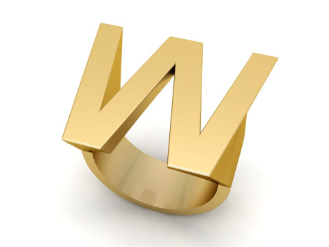 Letter W Plain Gold Ring Model do druku 3D