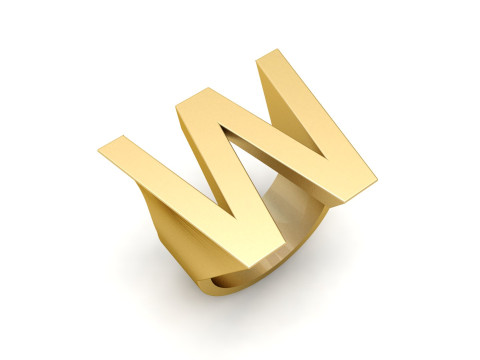 Letter W Plain Gold Ring 3D-Druckmodell