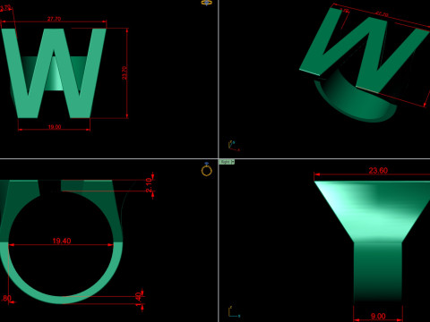 Letter W Plain Gold Ring 3D-Druckmodell