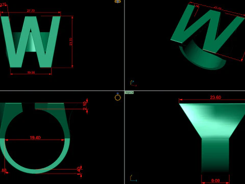 Letter W Plain Gold Ring 3D Print Model