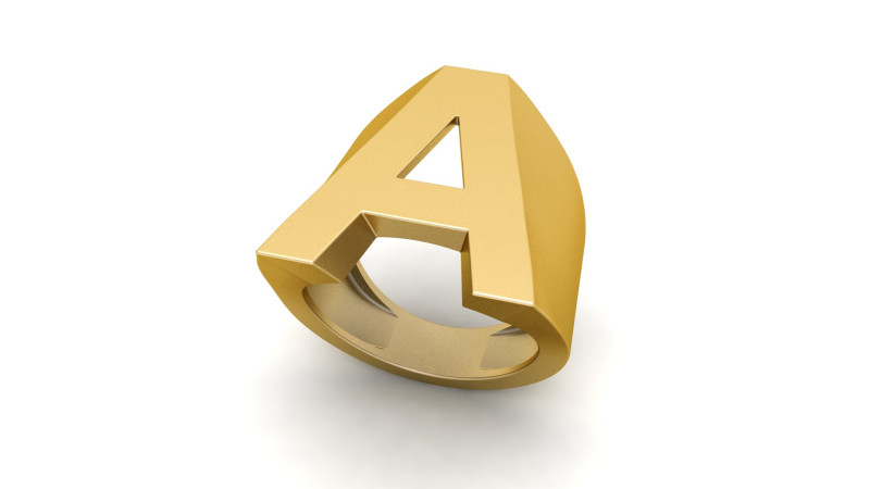 A Letter Plain Gold Ring 3D print model 3Dプリントモデル .c4d .max .obj .3ds .fbx .stl .blend