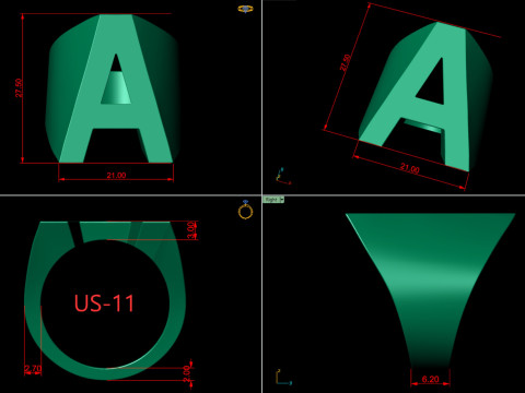 A Letter Plain Gold Ring 3D print model 3Dプリントモデル