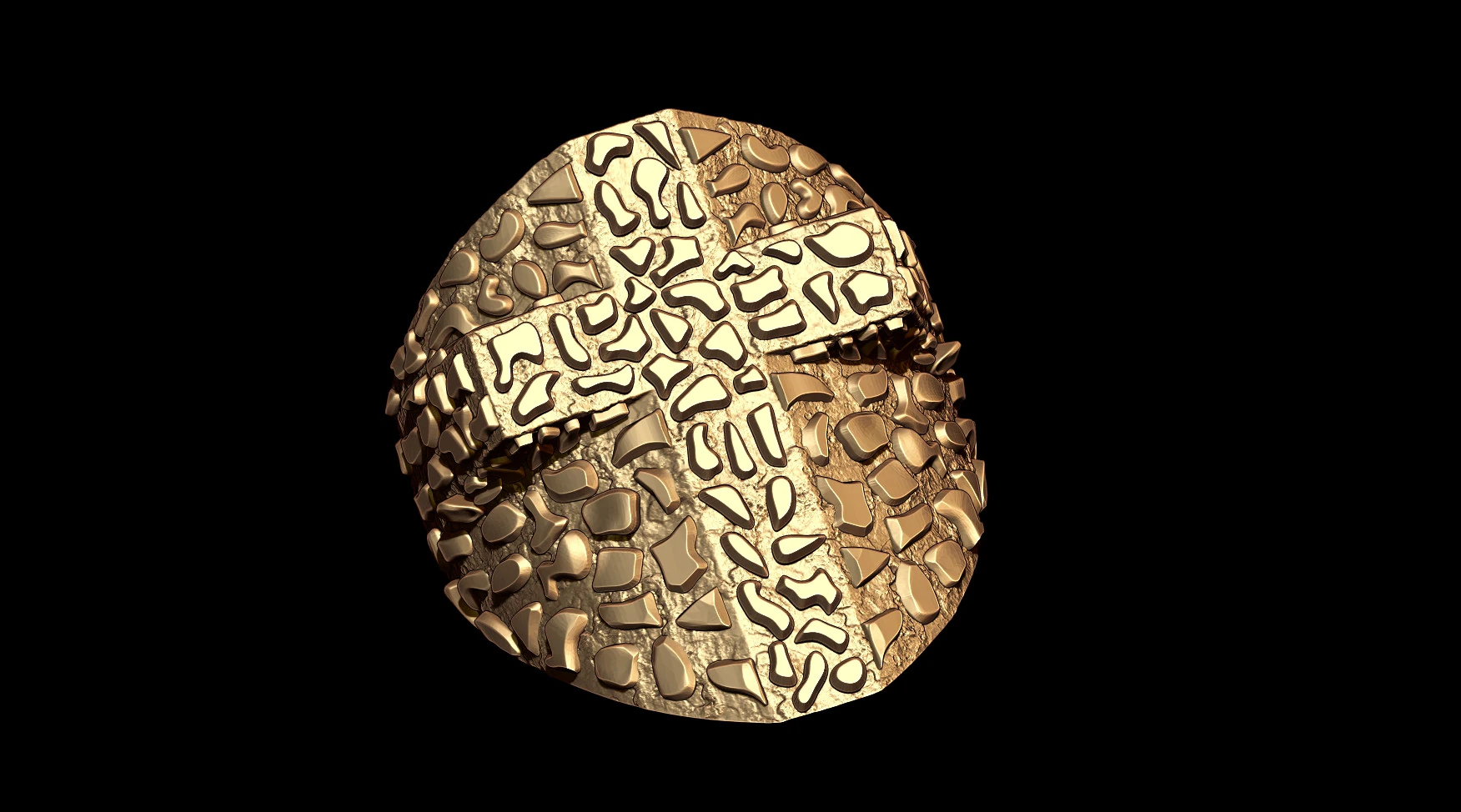 Plain Gold Nugget Cross Ring 3D Print Model .c4d .max .obj .3ds .fbx .stl .blend 
