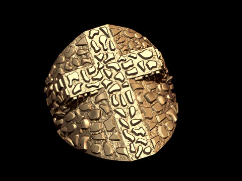 プレーン ゴールド ナゲット クロス リング 3Dプリントモデル