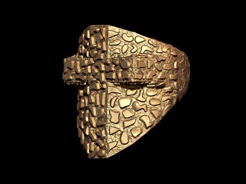 Plain Gold Nugget Cross Ring 3D Print Model