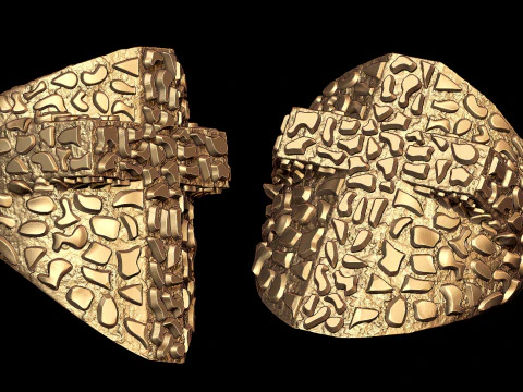 Plain Gold Nugget Cross Ring 3D Print Model