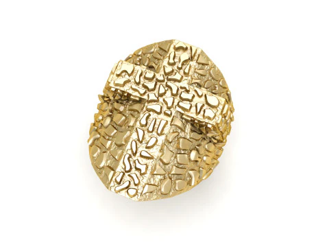 Plain Gold Nugget Cross Ring 3D Print Model