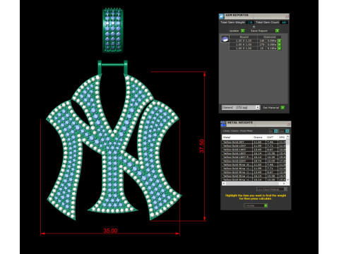 纽约洋基队徽标全冰吊坠 3D 打印模型