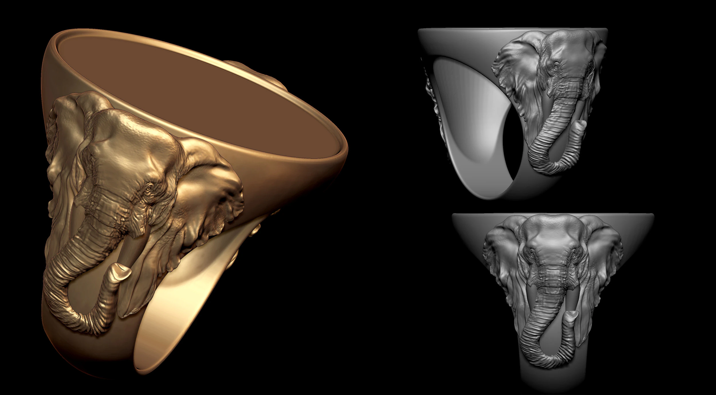 Elephant Signet Ring Shank 3D Print Model .c4d .max .obj .3ds .fbx .stl .blend