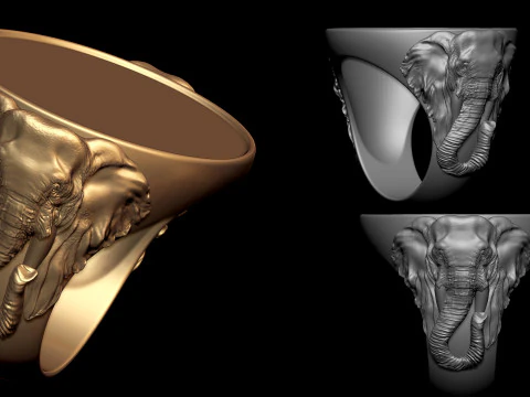 大象图章戒指戒圈 3D 打印模型