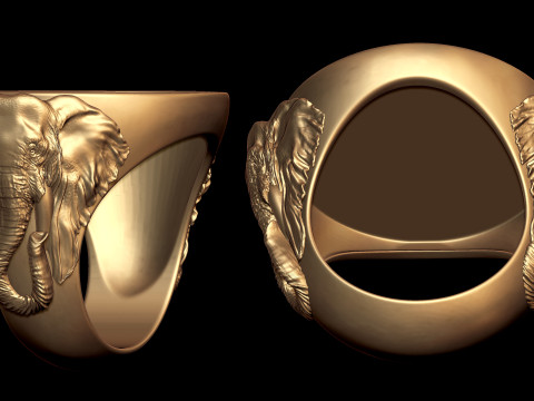 Elephant Signet Ring Shank 3D Print Model