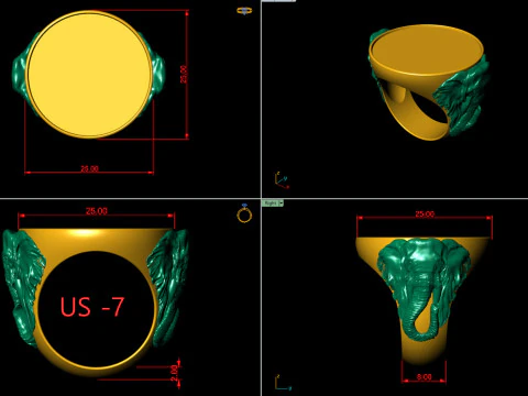 Elephant Signet Ring Shank 3D Print Model