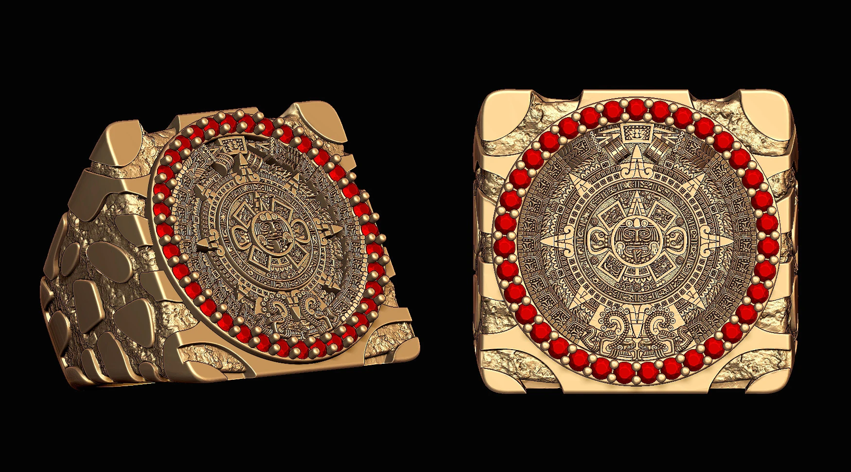 Mayan Calendar Nugget Gold Ring 3D Print Model .c4d .max .obj .3ds .fbx .stl .blend 