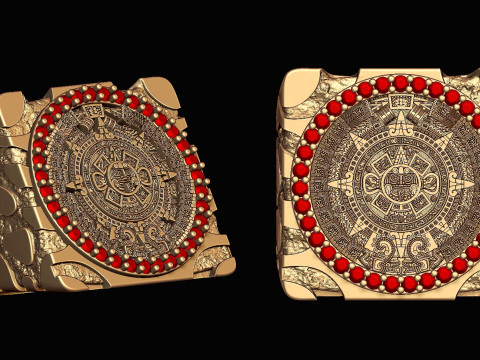 Mayan Calendar Nugget Gold Ring 3D Print Model