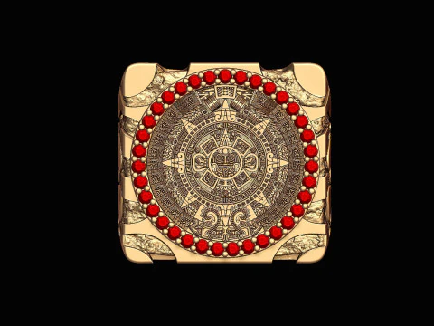 Mayan Calendar Nugget Gold Ring 3D Print Model