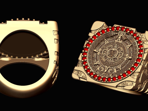 Mayan Calendar Nugget Gold Ring 3D प्रिंट मॉडल