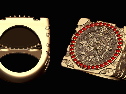 Mayan Calendar Nugget Gold Ring 3D Print Model