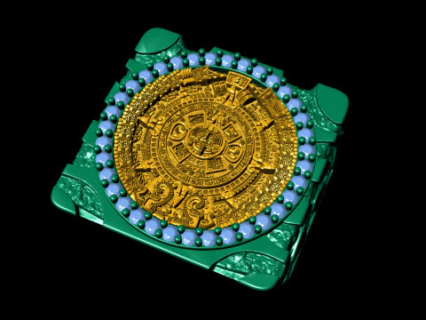 Mayan Calendar Nugget Gold Ring 3D Print Model