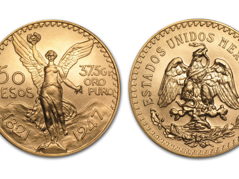 Mexican 50 Pesos Gold Coin Modelo de impresión 3D