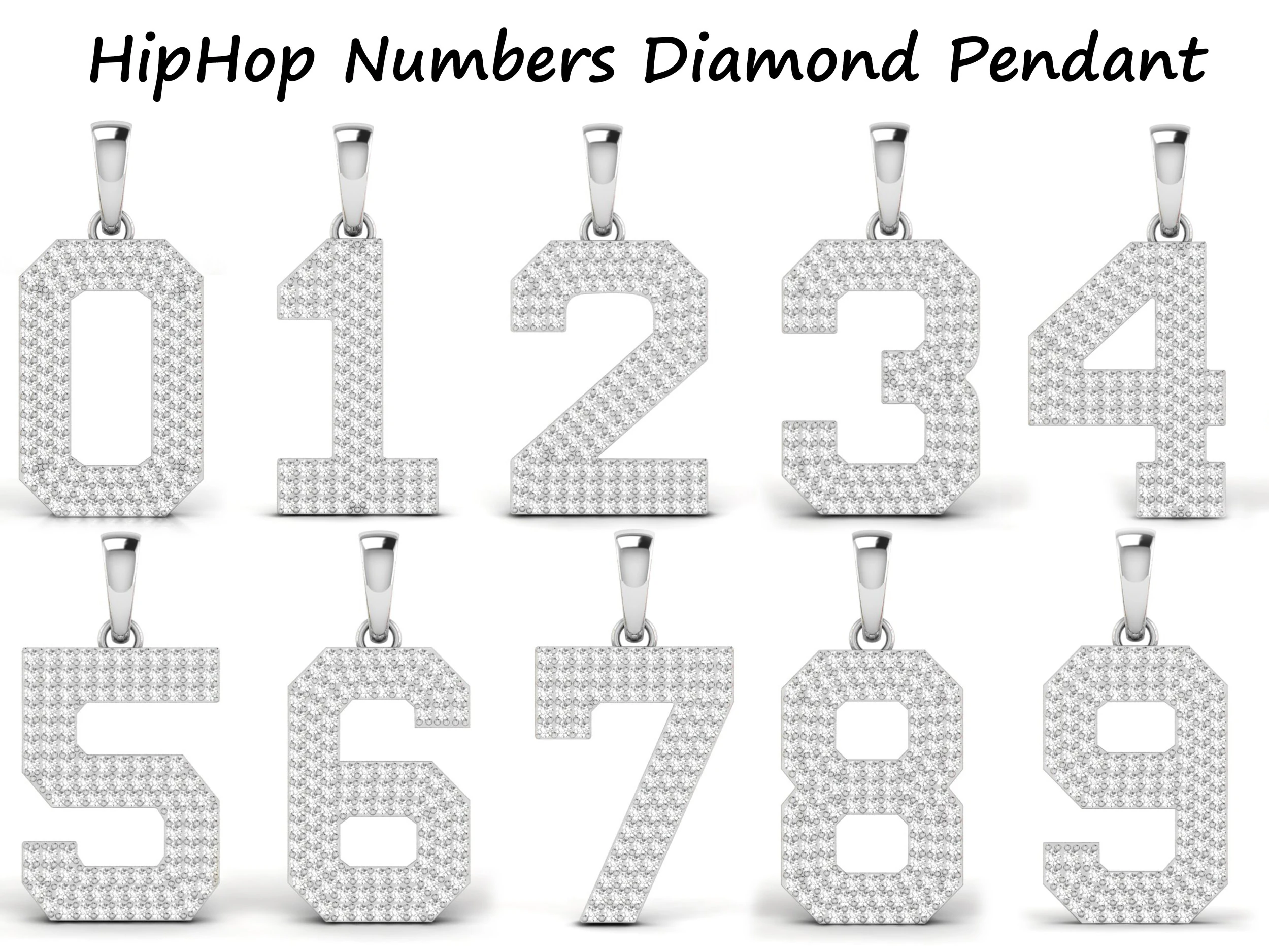 HipHop Numbers Diamond Pendant 3D Print Model .c4d .max .obj .3ds .fbx .stl .blend