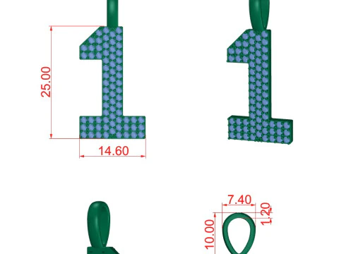 Number 1 Font Diamond Pendant 3D Print Model