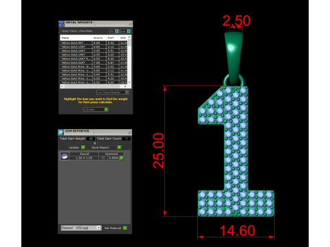 Number 1 Font Diamond Pendant 3D प्रिंट मॉडल