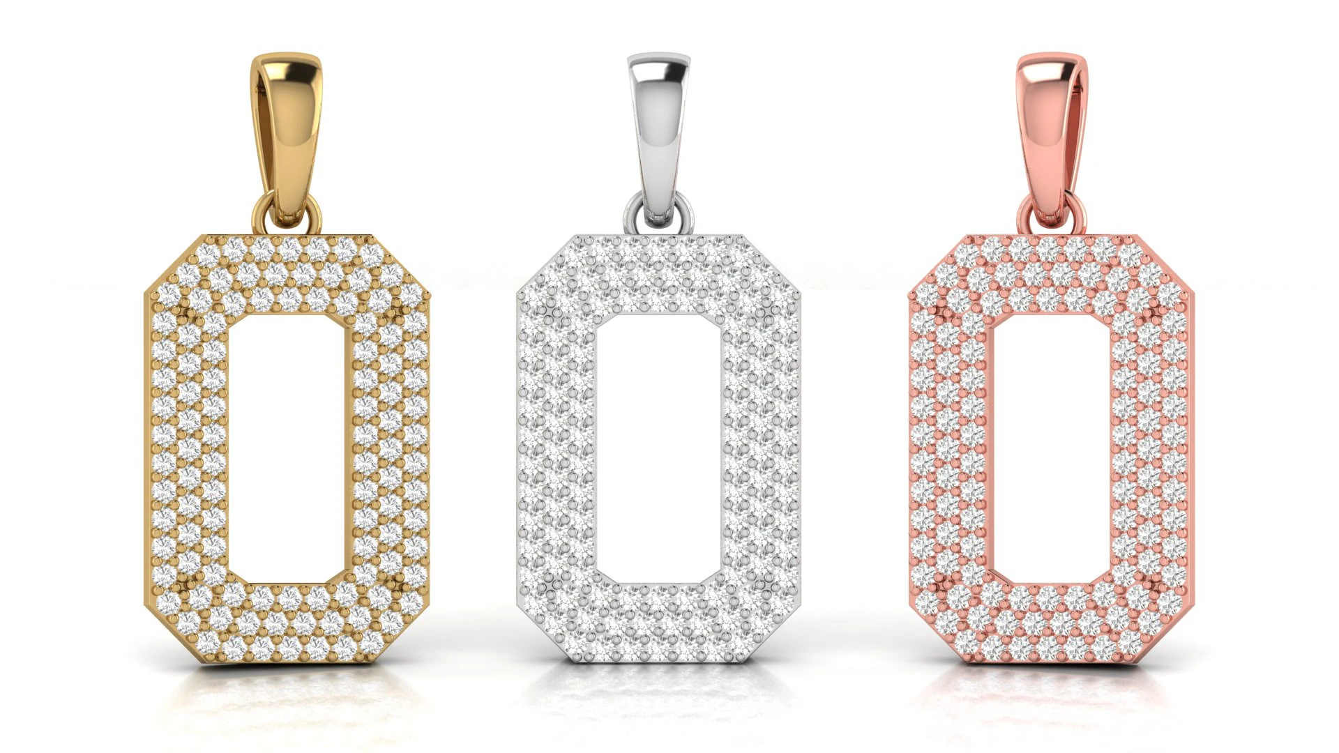 Number 0 Font Diamond Pendant 3D Print Model .c4d .max .obj .3ds .fbx .stl .blend 