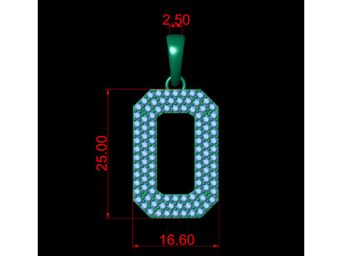 Number 0 Font Diamond Pendant 3D Print Model