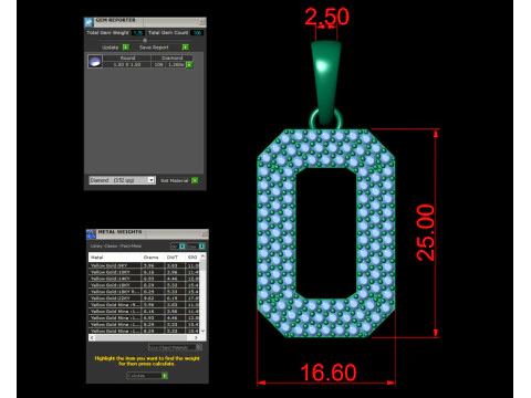 Number 0 Font Diamond Pendant 3D Print Model