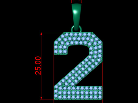 Number 2 Font Diamond Pendant 3D Print Model