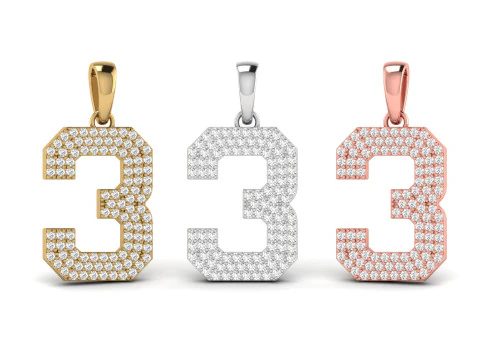 3 Numara Yazı Tipi Pırlanta Kolye 3D Baskı Modeli