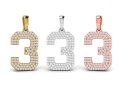 Number 3 Font Diamond Pendant Modèles 3D en vedette