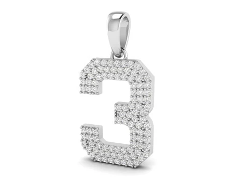 Number 3 Font Diamond Pendant 3D Print Model