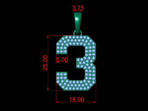 Number 3 Font Diamond Pendant 3D Print Model