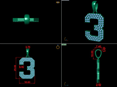 Number 3 Font Diamond Pendant 3D Print Model