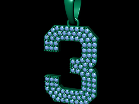 Number 3 Font Diamond Pendant 3D Print Model